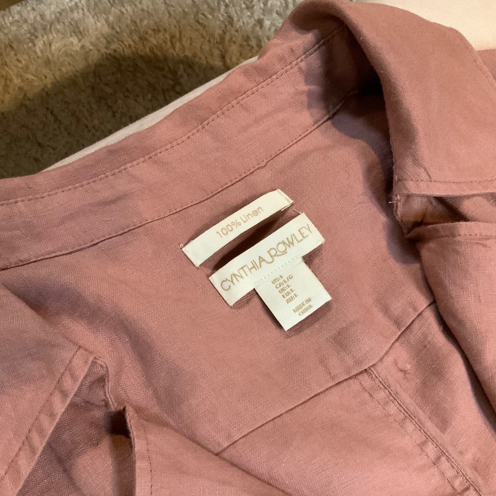 Cynthia Rowley Trench Pink L Linen Normcore Coastal Scandi Quality Cottagecore